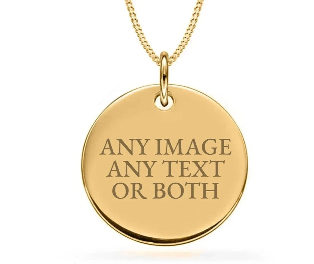 Personalised 9ct Gold Plated Engraved 20mm Disc Pendant Necklace