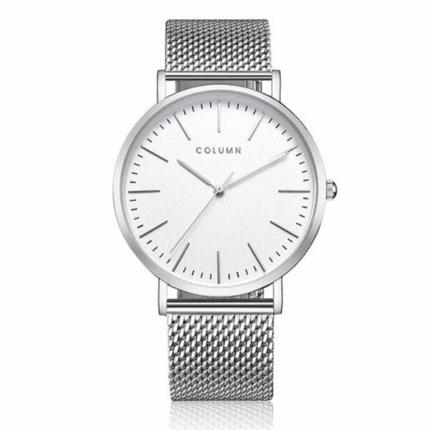 COLUMN Argentum Quartz Watch with Mesh Strap