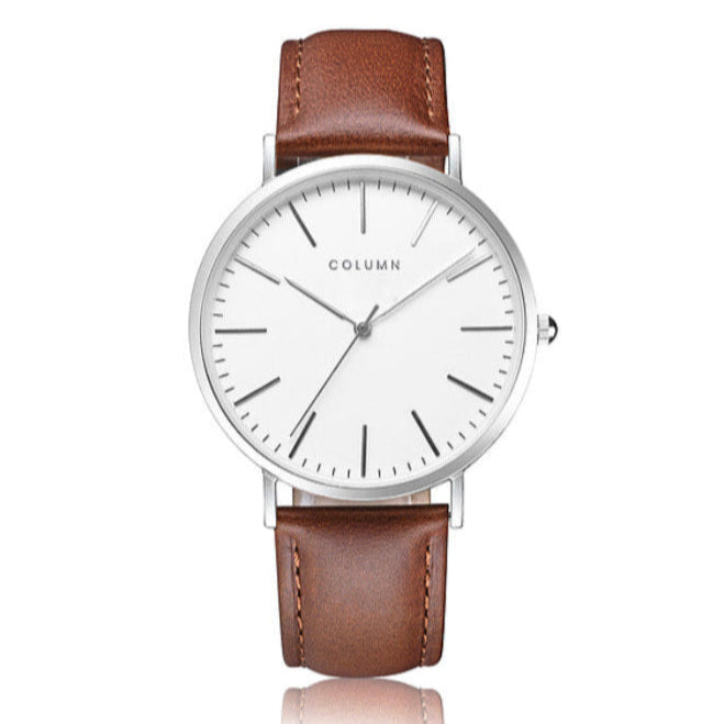 COLUMN Argentum Quartz Watch with Leather Strap