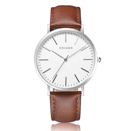COLUMN Argentum Quartz Watch with Leather Strap
