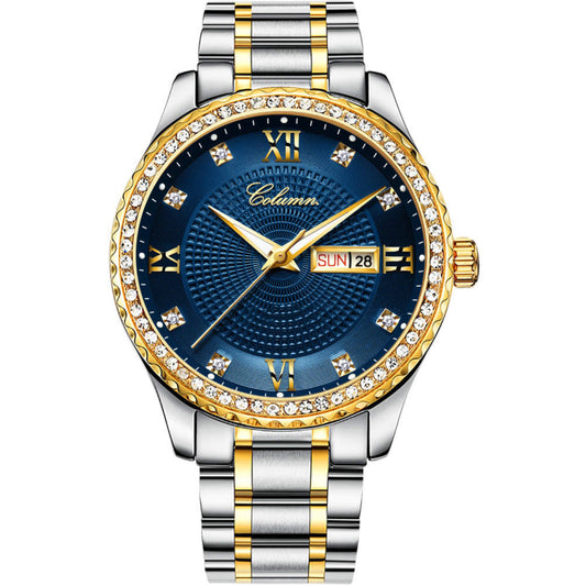 COLUMN Ocean Blue Quartz Watch with Metal Bracelet