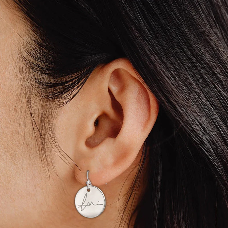 Personalised Dangle Drop Disc Earrings Pair Sterling Silver